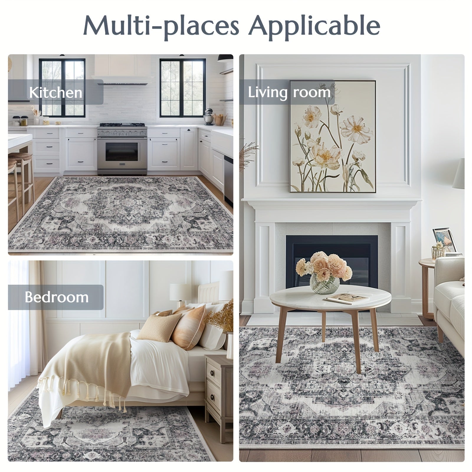 JINCHAN 8x10 Washable Vintage Floral Area Rug – Boho Retro Thin Accent Carpet for Living Room, Bedroom, Kitchen & Farmhouse, Multiple Colours | ShopVora CA