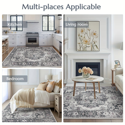 JINCHAN 8x10 Washable Vintage Floral Area Rug – Boho Retro Thin Accent Carpet for Living Room, Bedroom, Kitchen & Farmhouse, Multiple Colours | ShopVora CA