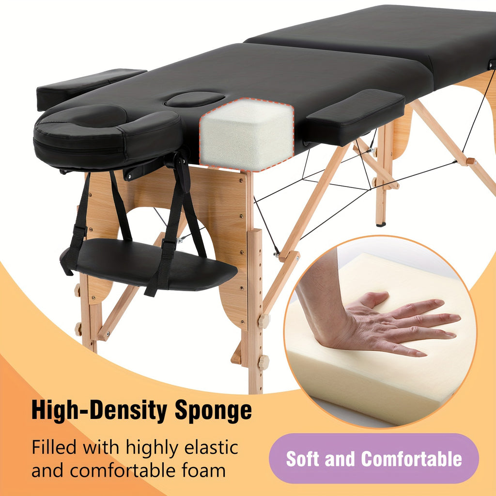 Portable Massage Table Designed for Therapy, Measuring 73 Inches, with Adjustable Height And a Two-Fold Design, Suitable for Salon Use And Featuring a Face Cradle