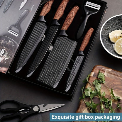 Professional Chef Knife Set 6-Piece with Wooden Handles – Ultra-Sharp Rust-Proof Stainless Steel Kitchen Knives with Cleaver, Paring, Utility Knife, Scissors & Peeler