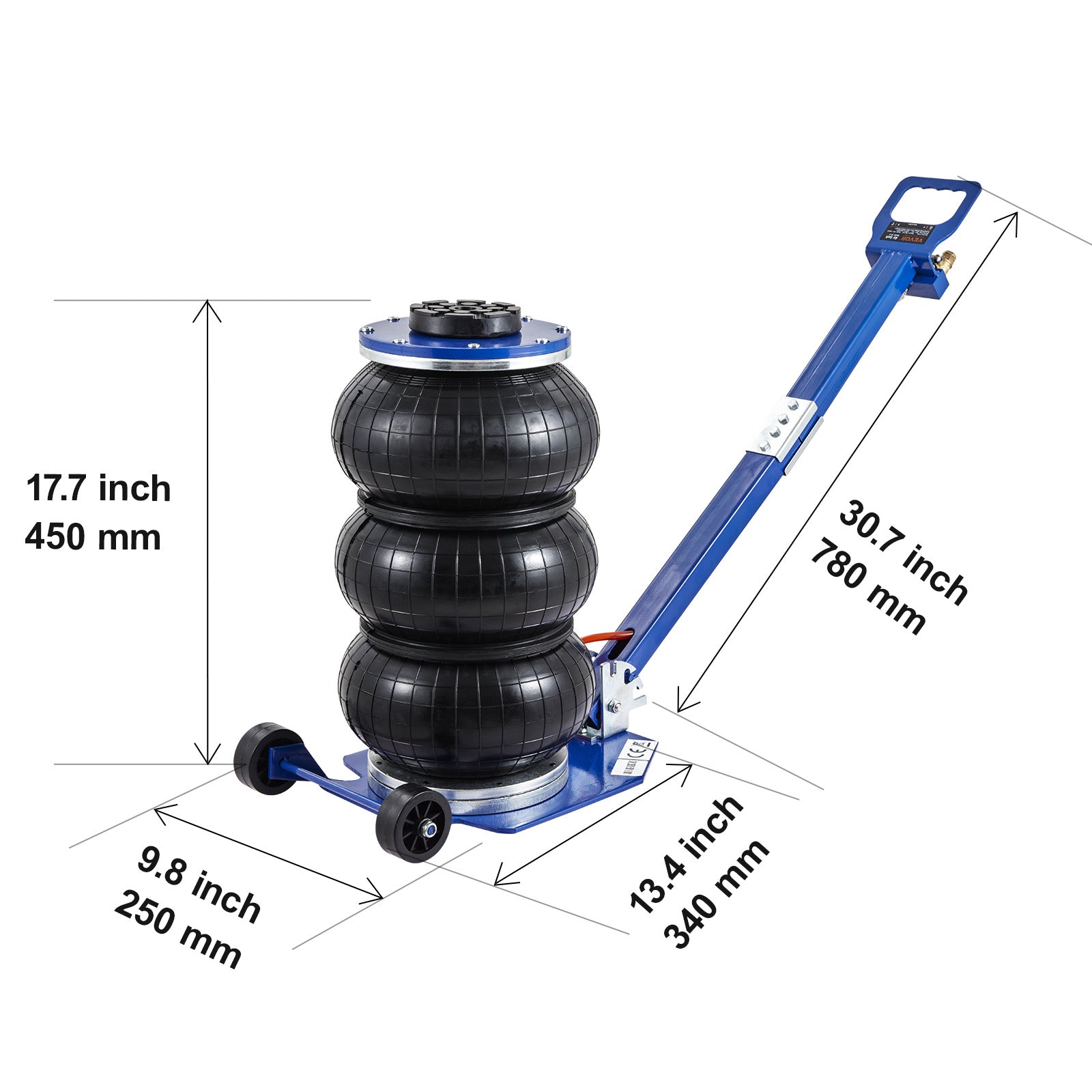 VEVOR Air Jack, 3 Ton/6600 lbs Triple Bag Air Jack, Airbag Jack with Six Steel Pipes, Lift up to 17.7", 3-5 s Fast Lifting Pneumatic Jack, with Adjustable/Nonadjustable Long Handles for Cars, Garages, Repair (Blue/Red)