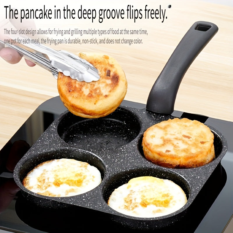 4-In-1 Cast Iron Egg Maker, Non-Stick Frying Pan with Single Handle, Safe for Dishwasher, Works with Electric Coil Stoves, Multi-Purpose Kitchen for Pancakes, Eggs, And More