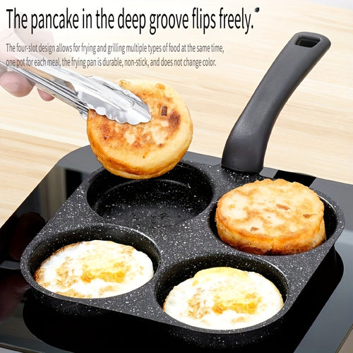 4-in-1 Non-Stick Egg Pan & Omelette Maker – Multi-Purpose Cast Iron Frying Pan with Single Handle, Dishwasher Safe, Compatible with Electric & Coil Stoves, for Pancakes, Eggs & More