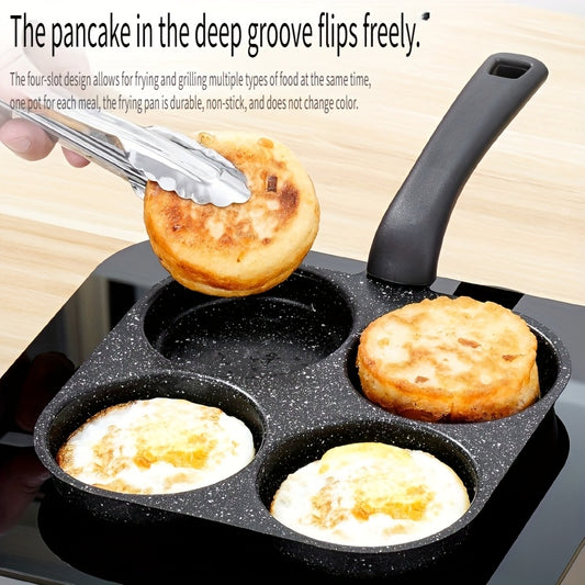 4-In-1 Cast Iron Egg Maker, Non-Stick Frying Pan with Single Handle, Safe for Dishwasher, Works with Electric Coil Stoves, Multi-Purpose Kitchen for Pancakes, Eggs, And More