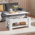 ALDEN DESIGN Coffee Table, 38 in Lift Top Coffee Table with Hidden Compartment & Open Shelf, Space-saving Coffee Table for Small Apartment, Living Room, Reception Room, Office, White/Black/Gray/Rustic Brown/Espresso