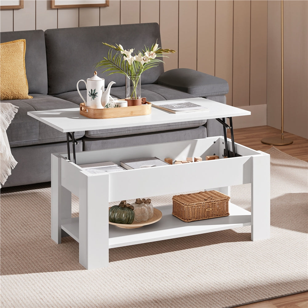 ALDEN DESIGN Coffee Table, 38 in Lift Top Coffee Table with Hidden Compartment & Open Shelf, Space-saving Coffee Table for Small Apartment, Living Room, Reception Room, Office, White/Black/Gray/Rustic Brown/Espresso