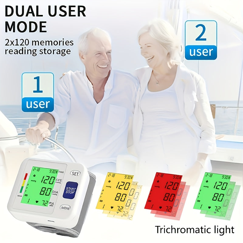 Wrist Blood Pressure Monitor Wrist Cuff -tri Color LCD Display With Adjustable Cuff - Tracks Heart Rate And Irregular Heartbeats -99 Memory Storage, Dual User Mode - USB/battery Powered (battery Not Included), Blood Pressure Machine Halloween Gift