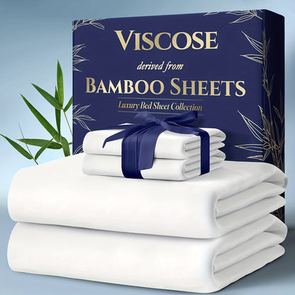 Cooling Bamboo Viscose Bed Sheets King Size Set with Pillowcases – Ultra-Soft Deep Pocket Cooling Sheets for Hot Sleepers Kids & Adults Bedroom