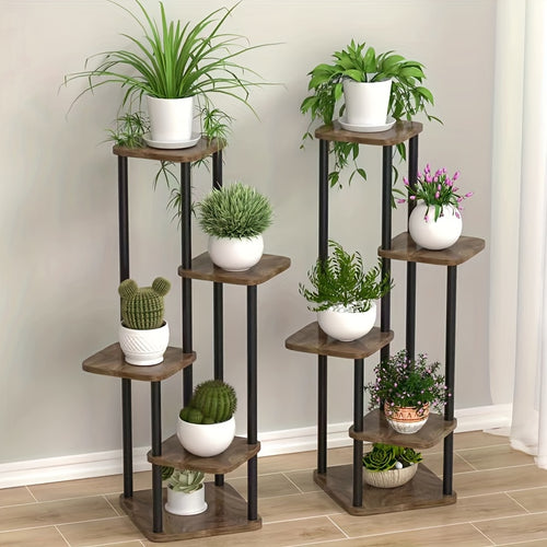 Wooden Tiered Plant Stand 4 5 or 6 Layer Flower Shelf Planter Rack in Black or White – Freestanding Indoor Multi-Tier Display Stand for Multiple Flower Pots, Living Room, Balcony & Home Decor