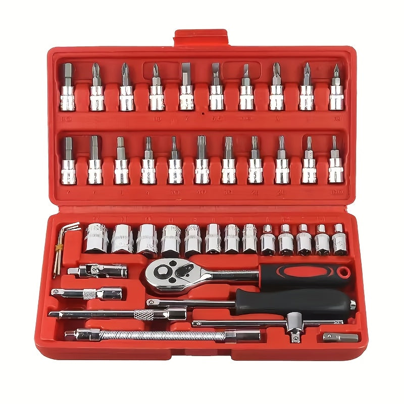 46-Piece Vehicle Repair Tool Kit with Storage Box – Multi-Purpose Mechanic Tool Set for Cars, Motorcycles & Bicycles, Portable Black Plastic Case – Auto Maintenance Canada