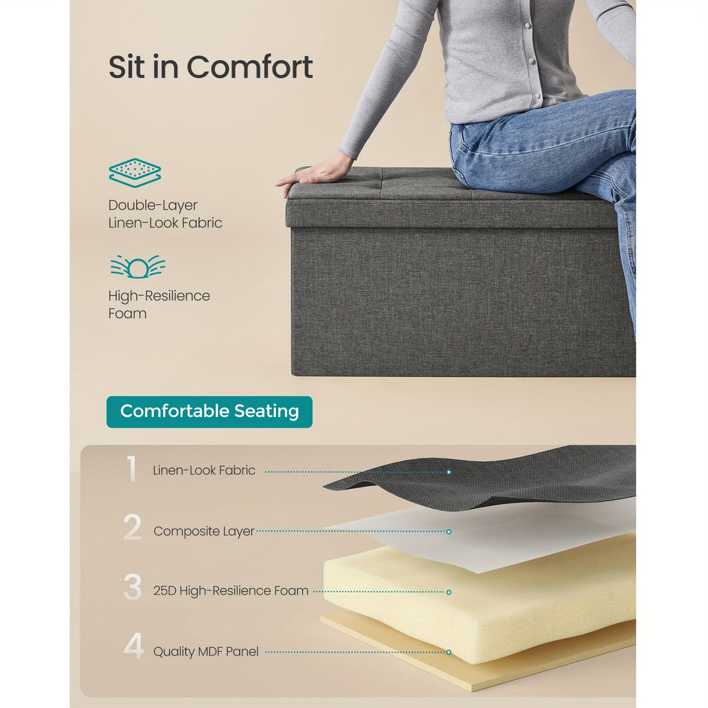 30 Inches Folding Storage Ottoman Bench, Storage Chest, Foot Rest Stool, Ash Gray