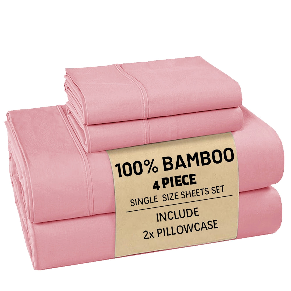 Bamboo Bed Sheet Set 3/4pcs – Soft Breathable Deep Pocket Sheets for Hot Sleepers, Durable Stitching, Twin Full Queen King, 11 Colours Including Assorted