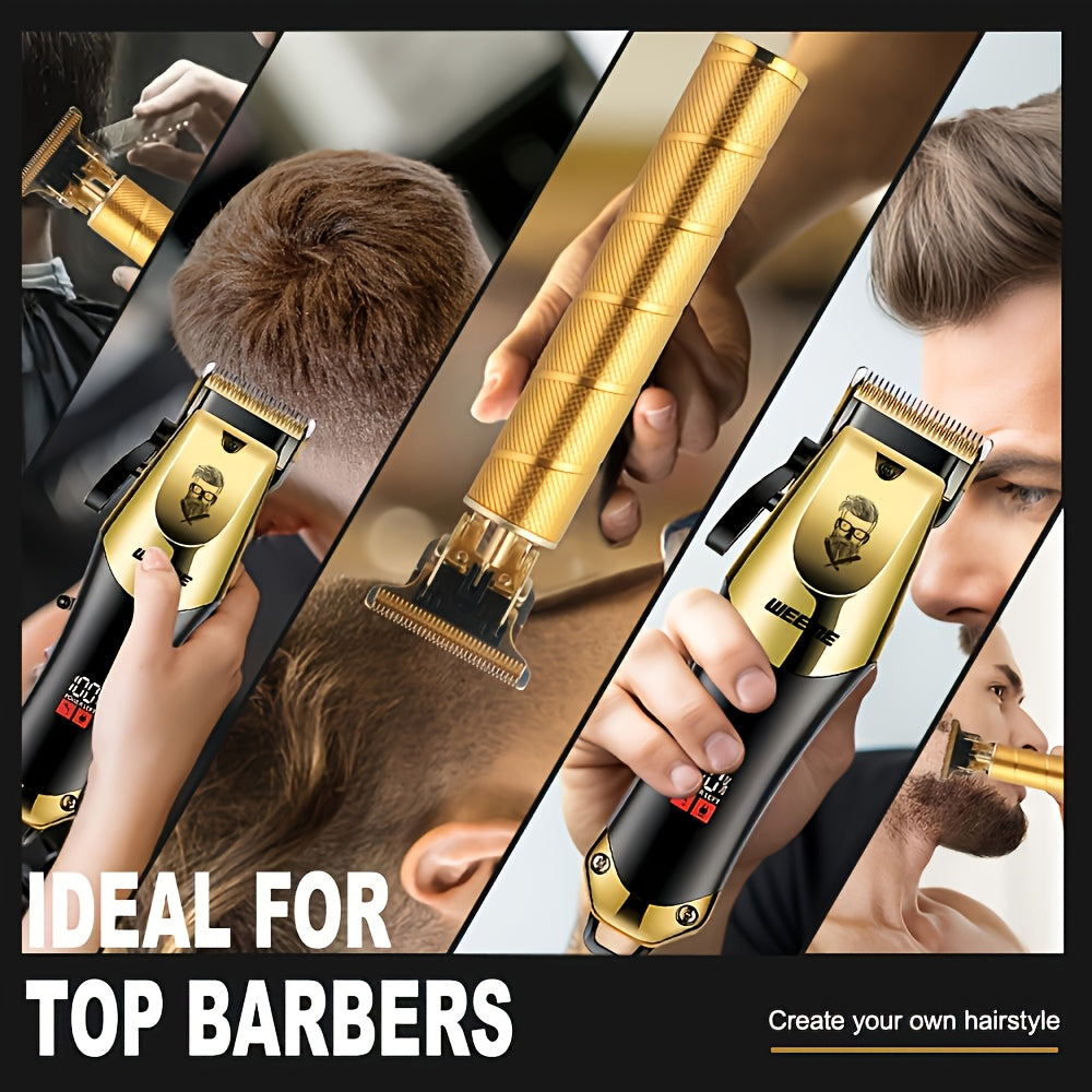 Weeme Men'S Makeup Bag 1pack/ 3pcs/4pcs, Golden And Black Hair Clippers With USB Charging LCD Screen, 8 Guide Combs, Cutting Machine And Shaver, Including Cleaning Brush And Comb, Men'S Economy Gift, Ideal Father'S Day Gift For Men.