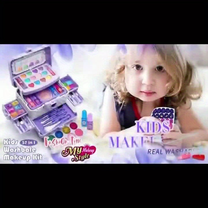 Kids Makeup Set for Girls Ages 3–10 – Non-Toxic Washable Pretend Play Cosmetic Toy Kit with Princess Accessories – Best Birthday & Holiday Gift for Little Girls