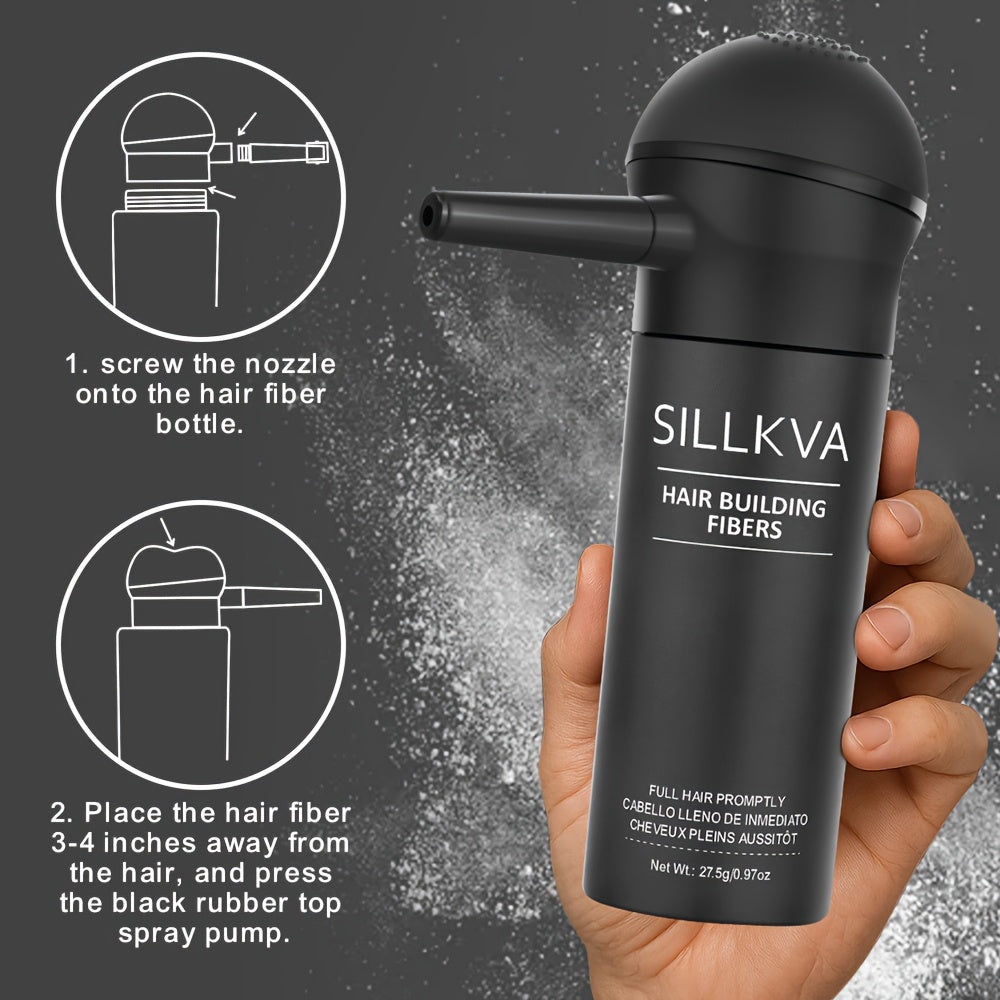 SILLKVA Volumizing Fiber Powder with Special Applicator - Precise Application for Instant Volume, Natural Coverage, Net Weight 0.97oz
