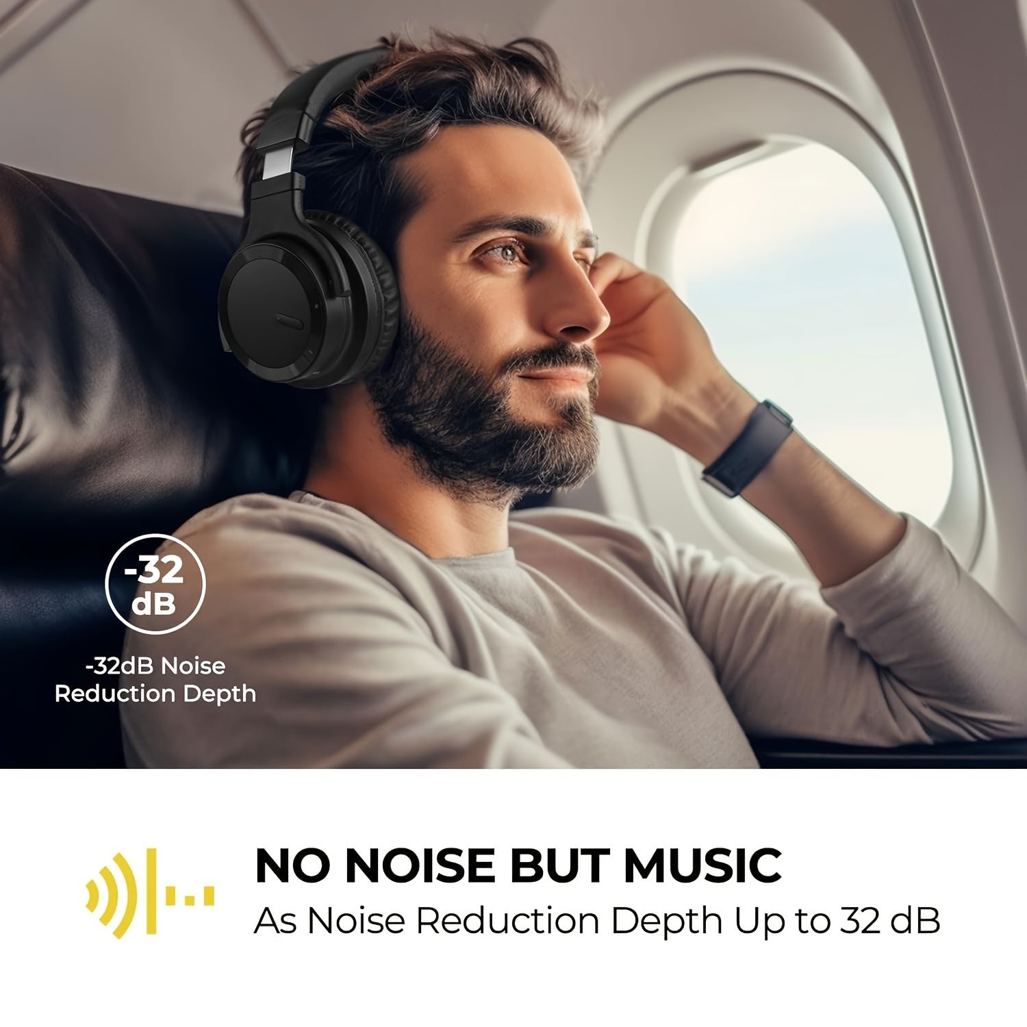 Active Noise Cancelling Headphones Wireless Headphones with Rich Bass, Clear Calls, 30 Hours Playtime, Comfort Fit, Black