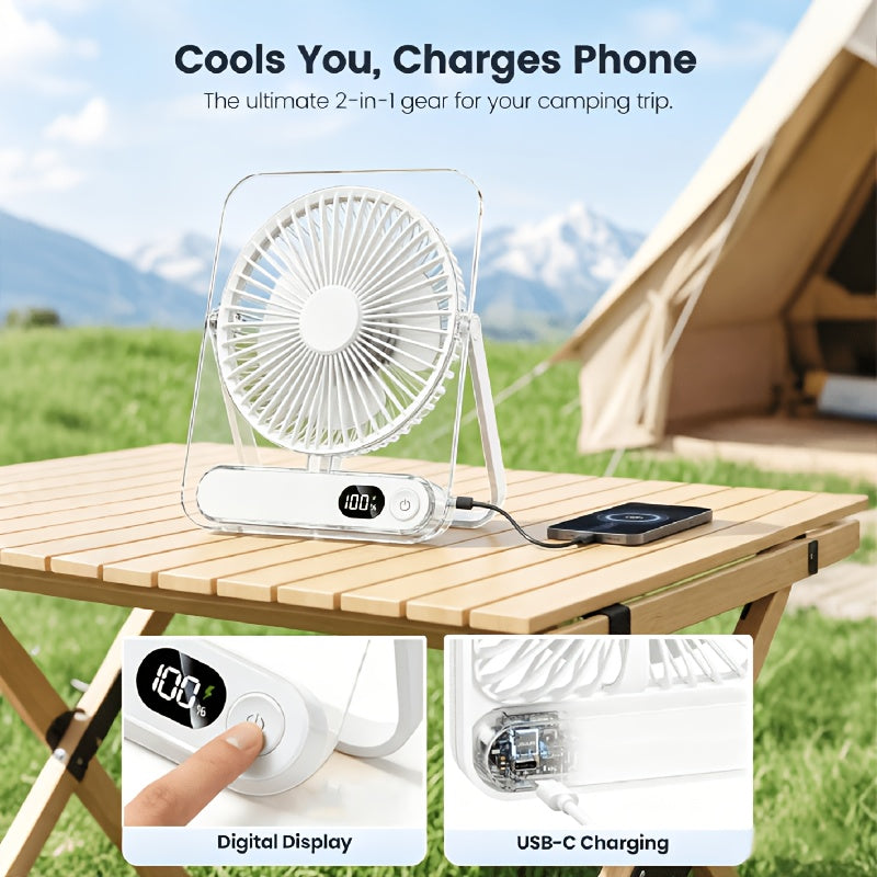 Portable Rechargeable Cooling Fan 5-Speed 3000mAh Battery, Wide-Angle Circulation, Digital Display, Wall-Mounted & Desktop – Quiet Fan for Home Office Camping Bedroom