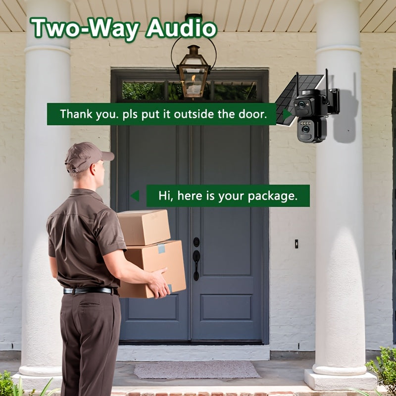1pc [8X Zoom] CCTV, 2.4G & 5G Smart Solar Security Wifi Camera, 9000Mah Long-Lasting Battery 365 Days Standby, Dual HD Lens Automatic Human Tracking PTZ -360° Coverage, 2-Way Audio, Night Vision, Usb/Type-C, BT Connectivity