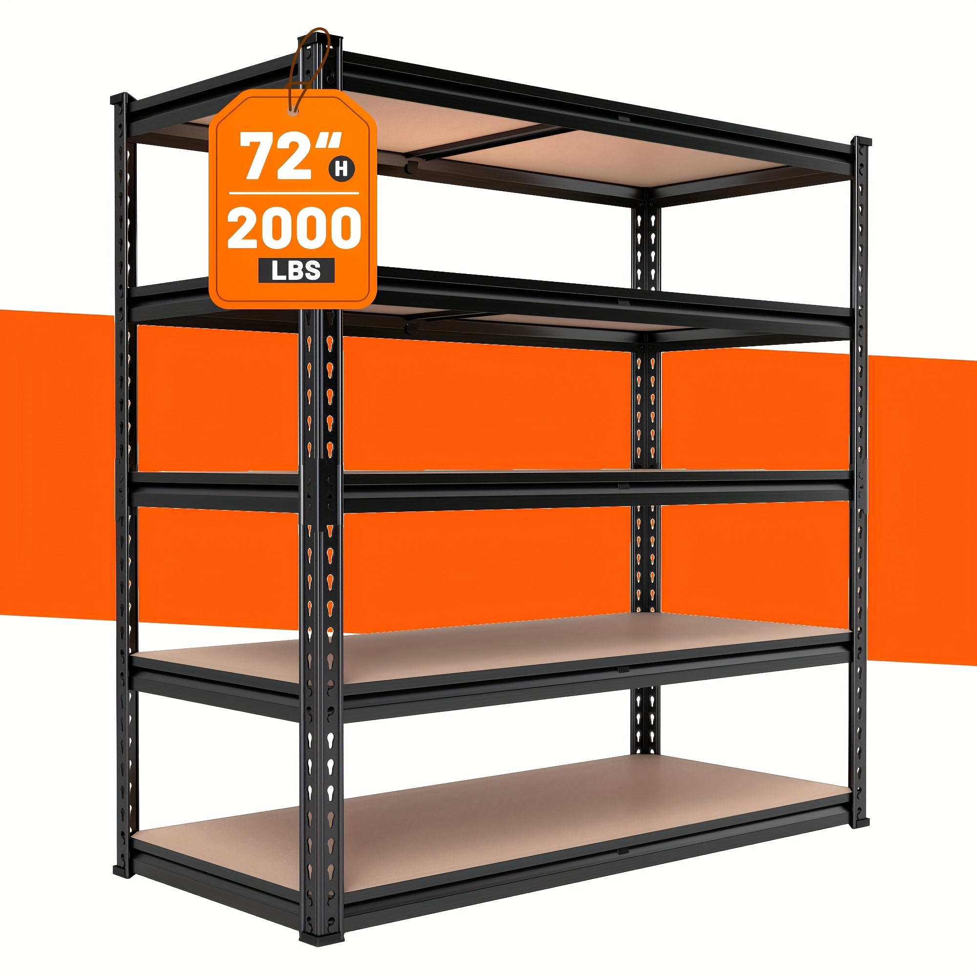 Heavy-Duty Storage Shelves with a Capacity of 2000 Pounds, Featuring Five Tiers And Dimensions of 72 Inches in Height, 35.55 Inches in Width, And 16 Inches in Depth. Ideal for Garages, Basements, Warehouses, And Pantries, Utility Shelves