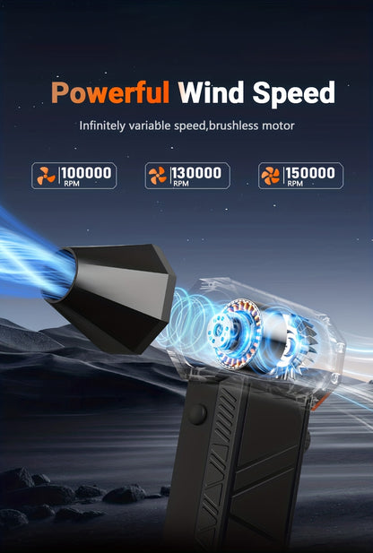 Electric Air Duster 150000 RPM Cordless Turbo Fan – Handheld Mini Blower for Keyboard & Computer Cleaning, Dust Removal, Car Detailing & Outdoor Inflating – Black & Orange, Men's Gift