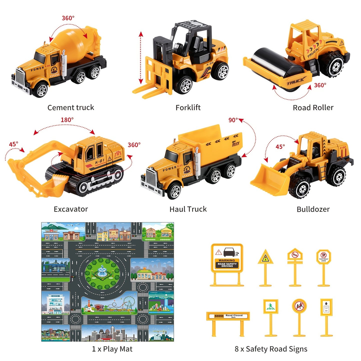 Construction Truck Toy Set with Play Mat for Kids - Die-Cast Metal Carrier & Fire Truck Vehicles, Birthday & Christmas Gift for Boys & Girls