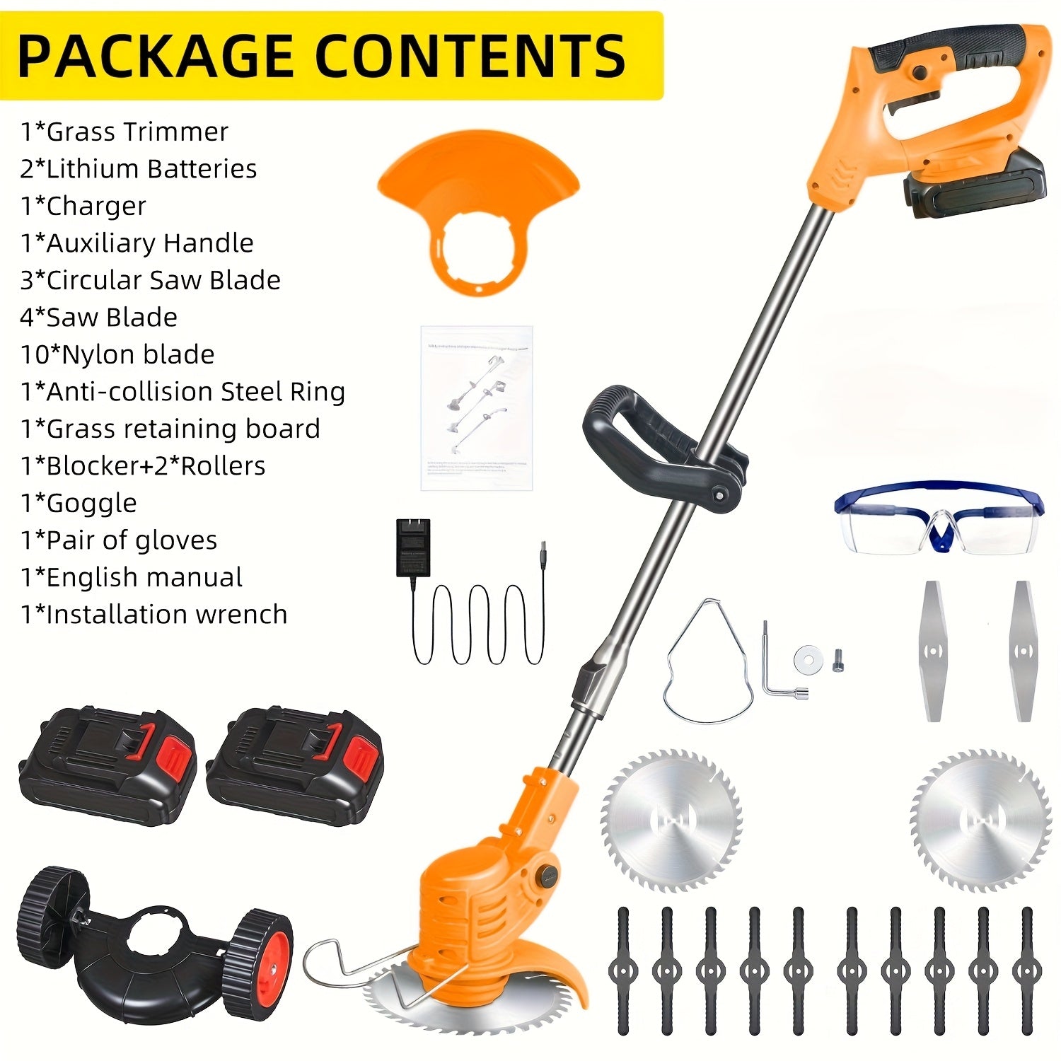 Cordless Electric Roller Lawn Trimmer with 3 Cutting Blades & Fast Charger – 1200mAh Battery Operated Weed Eater, Lightweight Portable Grass Cutter for Yard & Garden | ShopVora CA