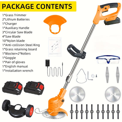 Cordless Electric Roller Lawn Trimmer with 3 Cutting Blades & Fast Charger – 1200mAh Battery Operated Weed Eater, Lightweight Portable Grass Cutter for Yard & Garden | ShopVora CA