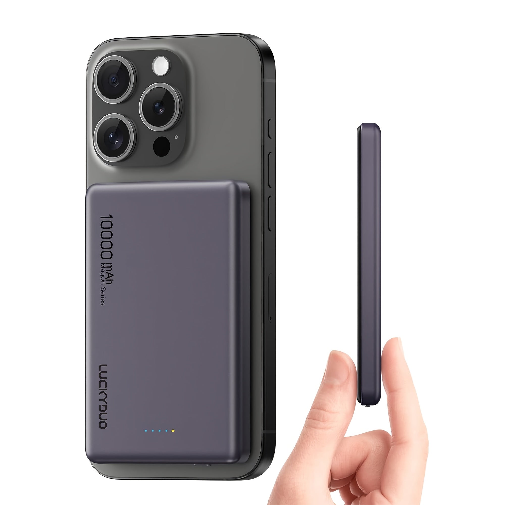 Magnetic Wireless Power Bank 10000mAh Slim, MagSafe Compatible Portable Charger for iPhone 15/14/13/12 Series, Aluminum Alloy, LED Indicator, Dual Device Charging, Travel-Friendly Battery Pack