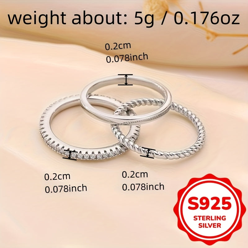 925 Sterling Silver Twisted Rope Ring Set for Women – 3-Piece Stackable Elegant Knot Rings for Daily Wear, Parties & Gifts | ShopVora CA