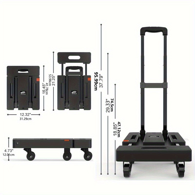 Foldable Hand Truck, 500LB Capacity Handcart, Convertible Hand Truck with Extendable Handle, Hand Truck with 4 Wheels, Portable Hand Truck for Home, Office, And Yard Use. Material Handling