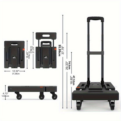 Foldable Hand Truck 500LB Capacity, Convertible Handcart with Extendable Adjustable Handle & 4 Wheels, Portable Folding Dolly Cart for Home Office Yard Moving Warehouse – Heavy Duty Material Handling