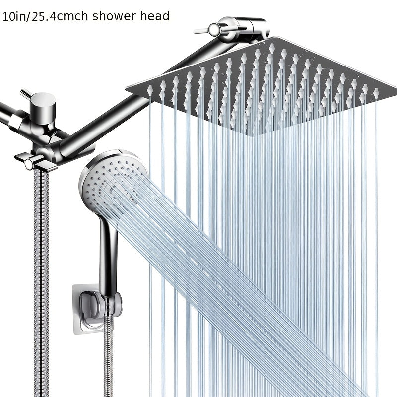 Shower Head, 8 Inch High Pressure Rainfall Shower Head/Handheld Shower Combo with 11 Inch Extension Arm, 5 Settings Adjustable Anti-leak Shower Head with Holder/Hose, Height/Angle Adjustable