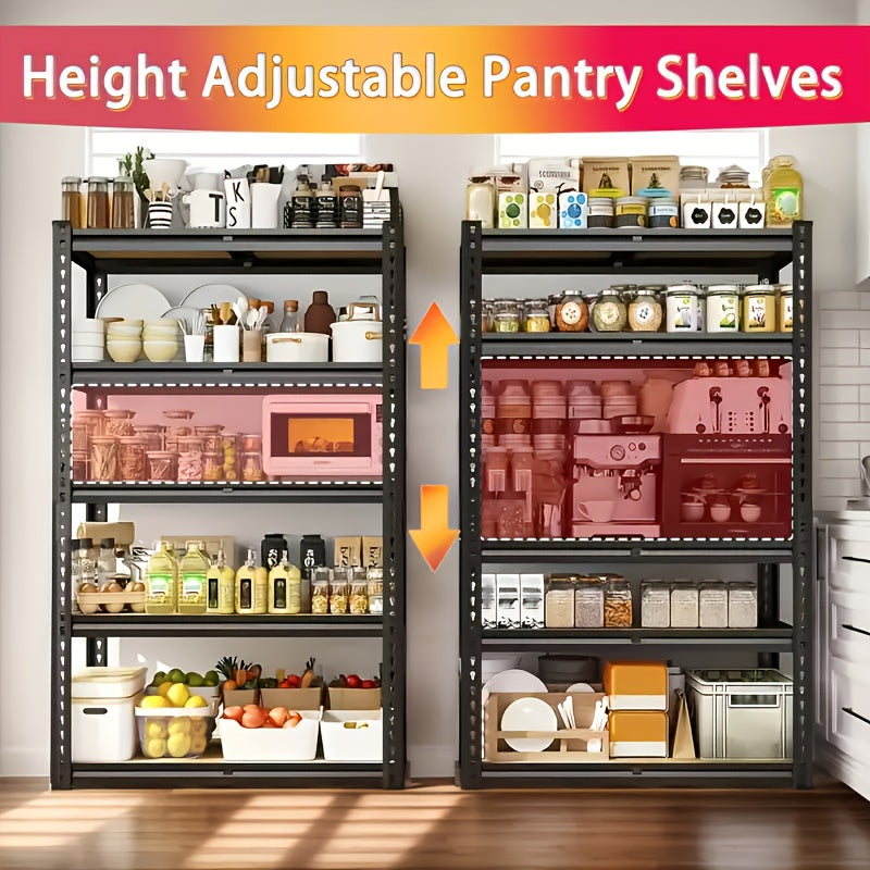2000 lbs Capacity, 60"/72" 5-Tier Heavy-Duty Adjustable Garage Storage Rack, Black Polished Metal, Easy Assembly, Suitable for Closet, Pantry & Garage Organization, Industrial Shelving, Utility Rack, Utility Racks
