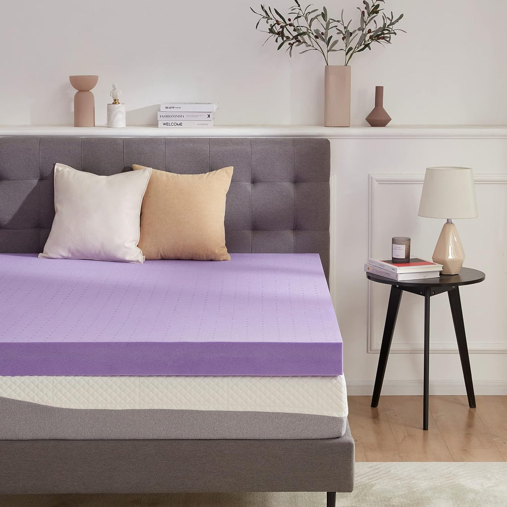 1.5 Inch/2 Inch/3Inch/4Inch Cooling Mattress Topper, College Dorm Cool Gel Memory Foam Mattress Topper, Comfortable Ventilated, Stain Resistant, Breathable Gel Premium Memory Foam, Fits All Mattresses, Different Sizes To Meet Different Needs, Purple