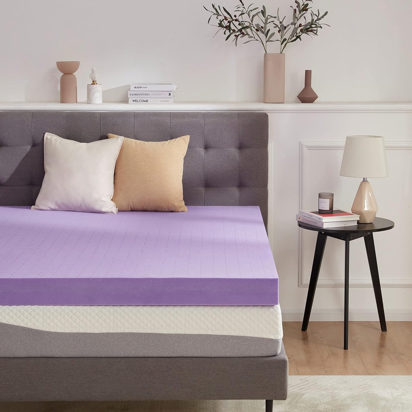 Cool Gel Memory Foam Mattress Topper 1.5"/2"/3"/4" Thick - Ventilated Breathable Cooling Pad, Stain Resistant, Fits All Mattress Sizes - Purple | ShopVora CA