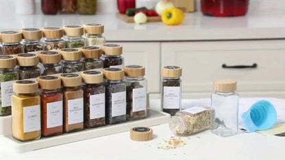 Glass Spice Jars with Bamboo Lids & Labels – 12 or 24 Pack Thickened Seasoning Containers with Silicone Funnel, Airtight Kitchen Spice Bottles for Pantry Organization