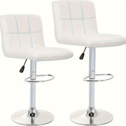 Adjustable Swivel Bar Stools Set of 2 with Back Support - Hydraulic Height PU Leather Armless Bar Chairs, Galvanized Steel Frame, Modern Kitchen Counter & Living Room Seating