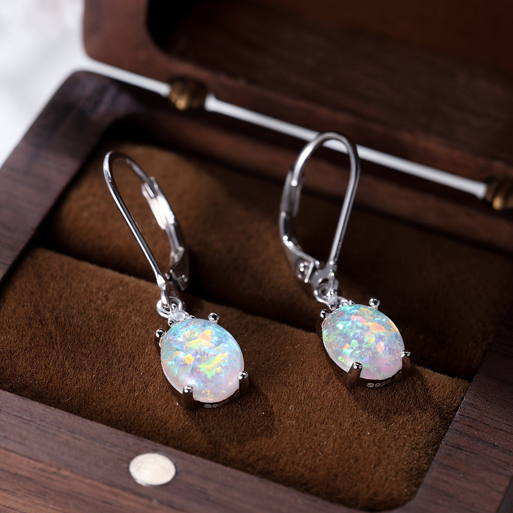 925 Sterling Silvery Opal Pendant Earrings - Daily Wear And Party Multi-color Options - Hypoallergenic, High-quality Fashionable Jewelry Gifts