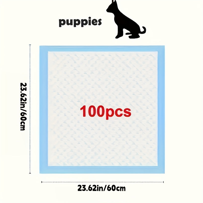 Puppy Pads 100-Pack Thick Leakproof Super Absorbent – 23.62"x23.62" Disposable Dog Training Mats for Dogs, Cats & Rabbits, Blue & White Design