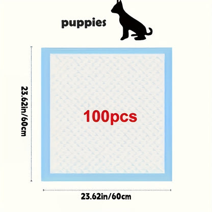 Puppy Pads 100-Pack Thick Leakproof Super Absorbent – 23.62"x23.62" Disposable Dog Training Mats for Dogs, Cats & Rabbits, Blue & White Design