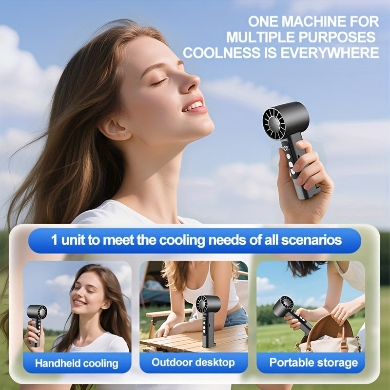 2pcs USB Rechargeable Handheld Fan Small Portable Desktop Fan Adjustable 1 to 100 Wind Power Display Power Summer Camping Travel Outdoor Indoor Tools, Long Press Infinite Speed Regulation, 1800mAh Battery, 180g, Lightweight And Convenient, Grey&White