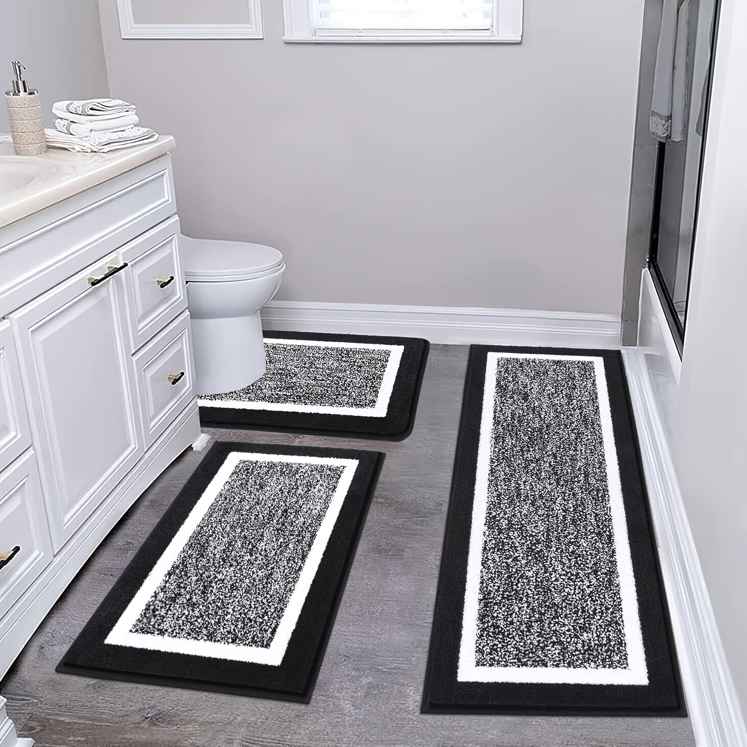 Bathroom Rugs Set 3 Piece Non Slip Ultra Soft Microfiber Bath Mats - Absorbent Plush Bath Rugs with U-Shaped Contour Toilet Mat, Machine Washable