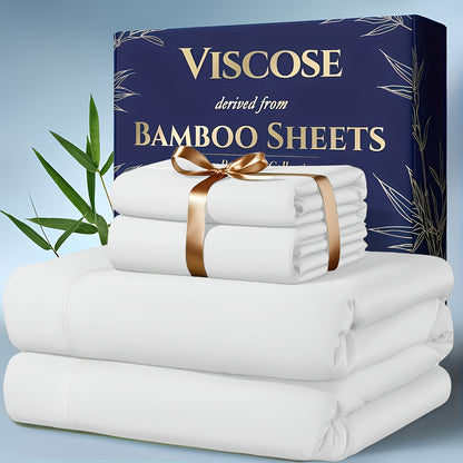 Extra Deep Pocket Bamboo Cooling Bedding Set – Breathable Fitted Sheet, Flat Sheet & Pillowcases for Hot Sleepers & Night Sweats, Twin Full Queen King | Perfect Family Gift | Canada