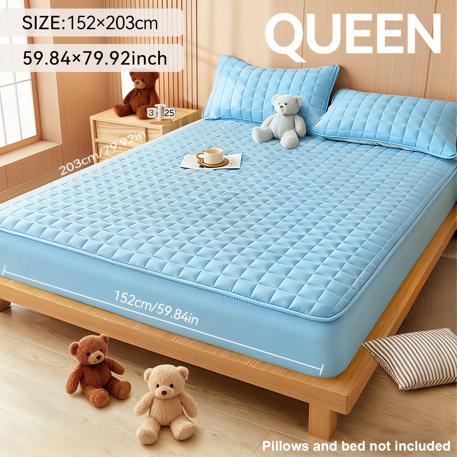 Waterproof Mattress Protector Cover Fitted Sheet Thickened Breathable Mattress Topper Pad Twin Full Queen King Size Bedroom Guest Room Hotel Comfortable Durable Bed Cover