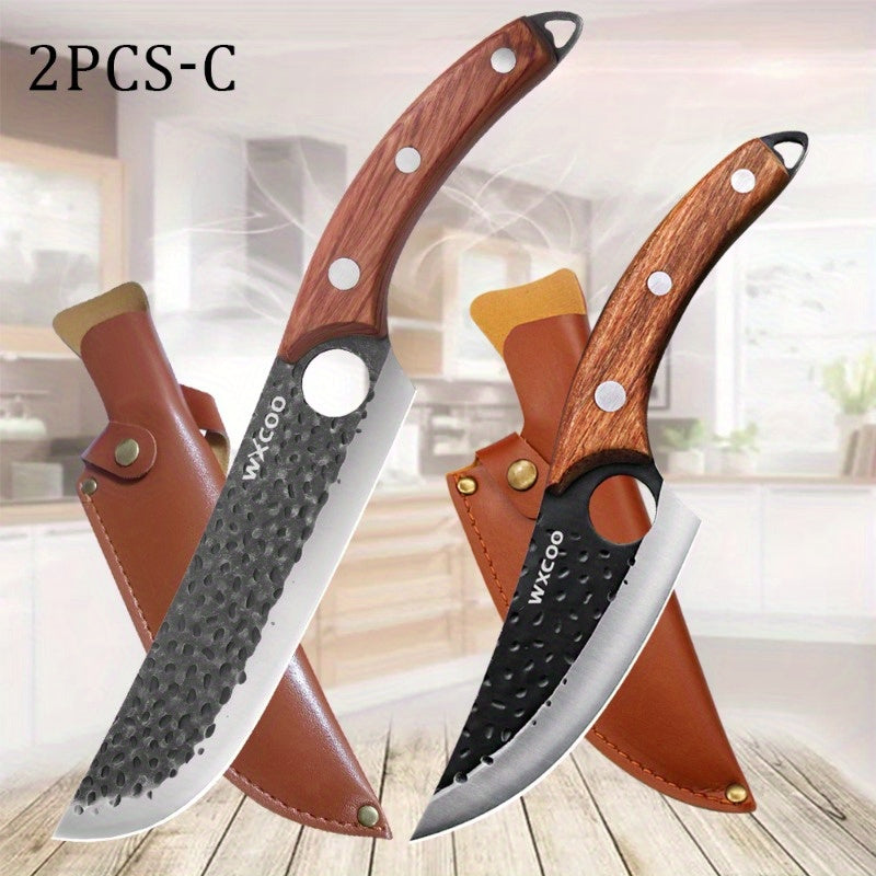 Stainless Steel Kitchen Knife Set with Wooden Handle – Handmade Sharp Chef Knife, Boning Knife, Meat Cleaver & Multipurpose Blade for Home Cooking, BBQ & Outdoor Use, 1–6 Piece Options Canada