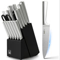 16pcs Professional Kitchen Knife Set, Kitchen Accessories, Super Sharp Knife Set with Wooden Block, Chef Knife Set with Sharpener, Stainless Steel Knife Block Set with Steak Knives, Tools for Kitchen, Gift for Family, Christmas Decorations for Home