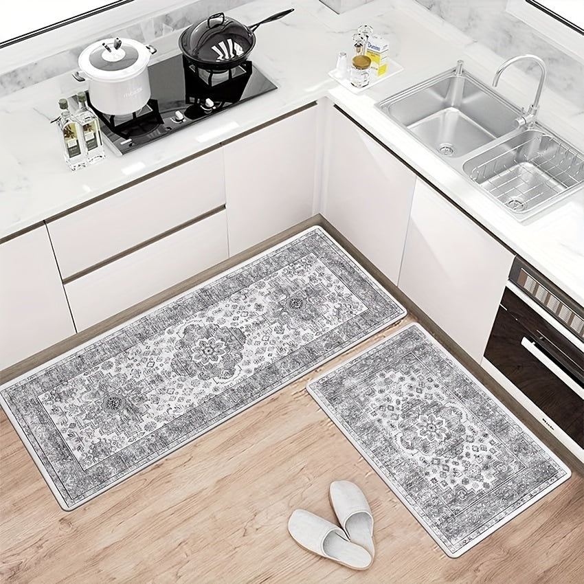 PVC Foam Cushioned Floor Mats 2pcs Non-Slip Quick-Dry – Comfort Standing Runner Rug for Kitchen Dining Room Farmhouse & Modern Home Decor