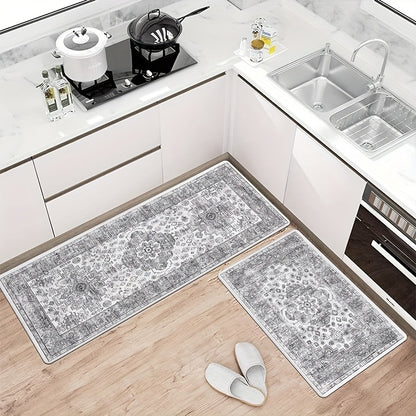PVC Foam Cushioned Floor Mats 2pcs Non-Slip Quick-Dry – Comfort Standing Runner Rug for Kitchen Dining Room Farmhouse & Modern Home Decor