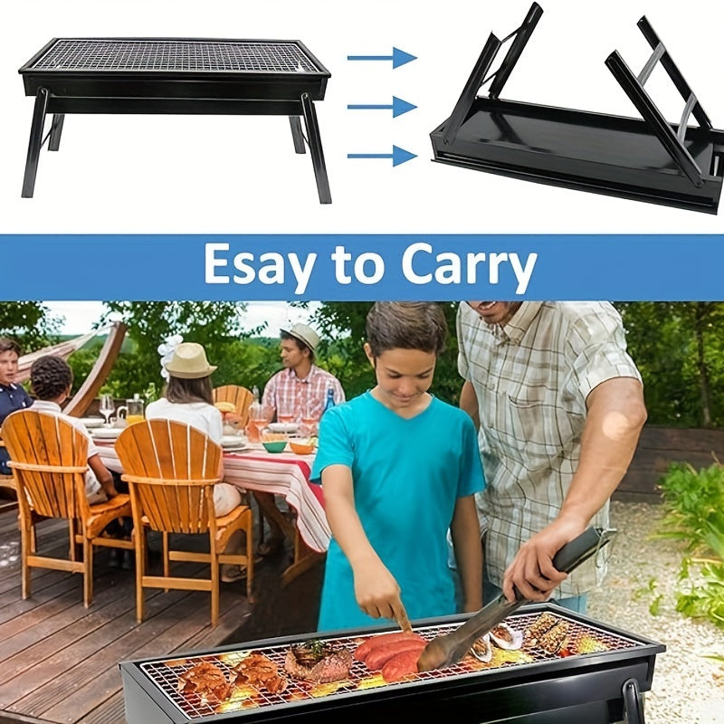 Heavy-Duty Portable Stainless Steel Charcoal Grill with Foldable Legs - Compact BBQ Stove for Camping, Picnic, Backyard | Ideal for Adults, Fast-Ignition Campfire Grill with Carrying Case, Polished Finish, Outdoor Cooking Grill|Foldable Legs Design|Durabl