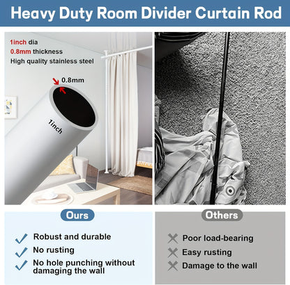 Tension Curtain Rod Floor to Ceiling No Drill – Adjustable Heavy Duty Freestanding Room Divider, 28-139" Wide 48-120" High, 55lb Capacity, Black & White | Canada